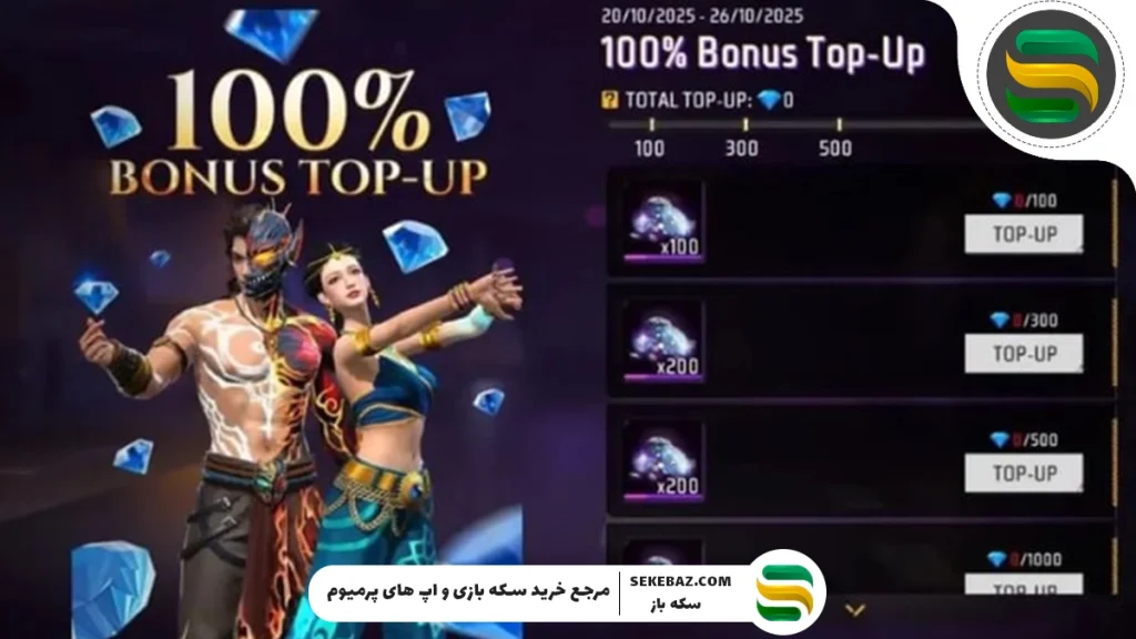 رویداد پاداش ۱۰۰٪ فری فایر : بررسی کامل دریافت جم رایگان در این رویداد